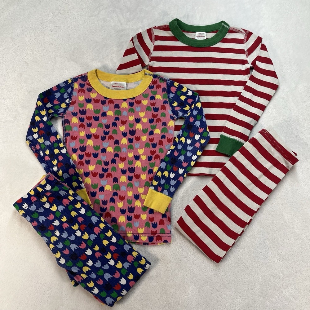 Hanna Andersson Organic Cotton Pajama Set Girls 5 Floral Christmas Striped